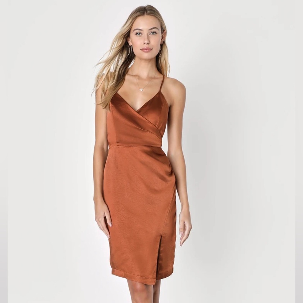 Bronze Orange Satin Cocktail Dress